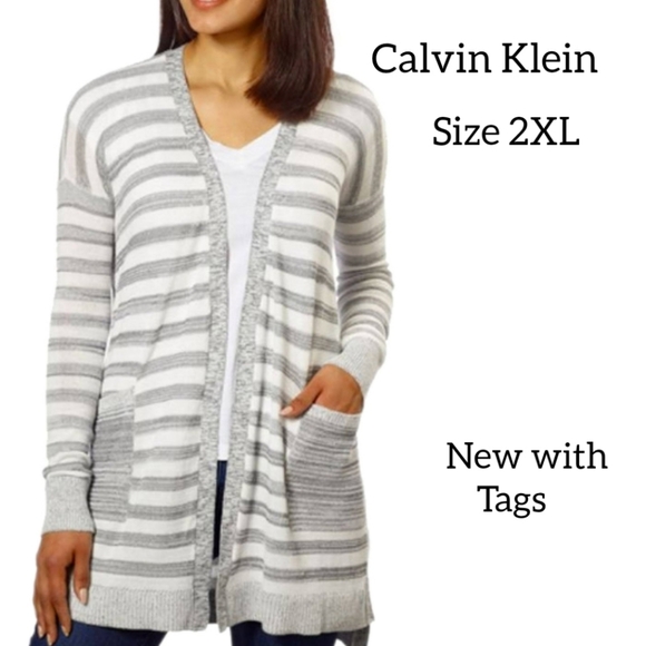 CALVIN KLEIN LIGHT WEIGHT CARDIGAN GREY WITH WHITE STRIPES SIZE 2XL NEW … - Picture 1 of 10